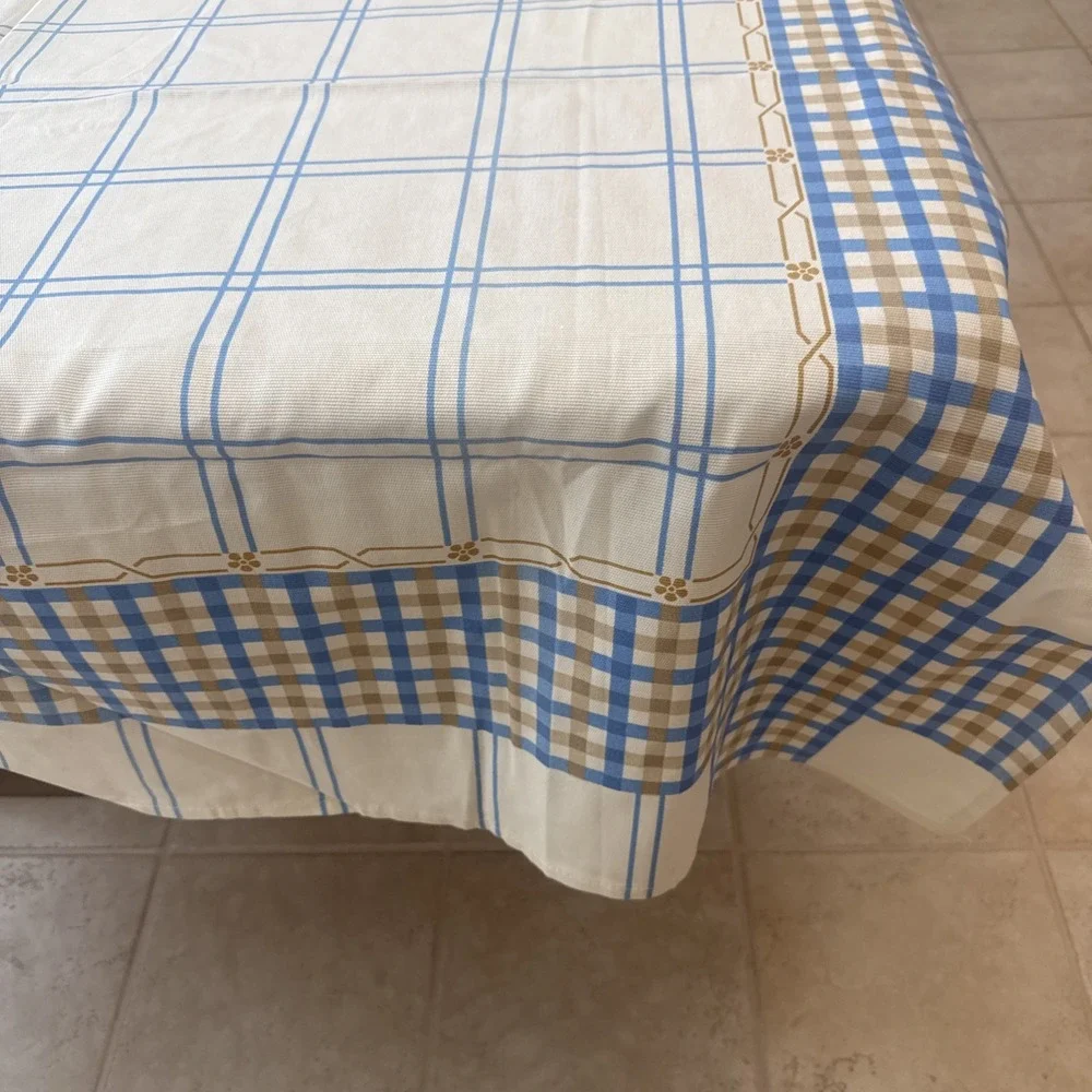 Vintage Italian Tablecloth Embroidered Salt Pepper Plaid 100% Cotton 56x93 Italy